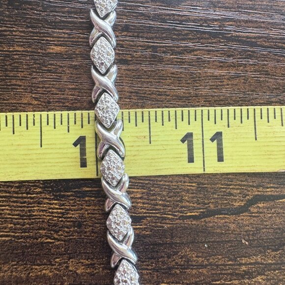 VTG Sterling Silver 925 Illusion Stone X Link Chain BRacelet Size 7.5" Length - Picture 9 of 10
